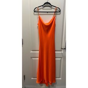 Kasia  Orange satin scoop neck SATIN SLIP DRESS vacation date evening size S NWT